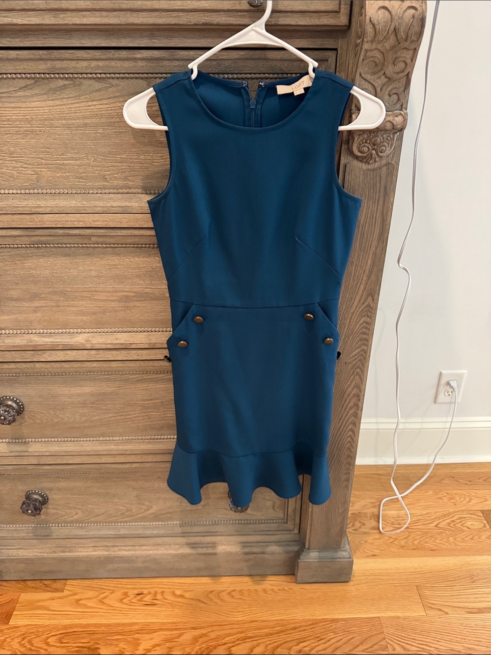 LOFT Teal Sleeveless Ruffle-Hem Sheath Dress